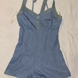 Blue Vintage Polka Dot Romper